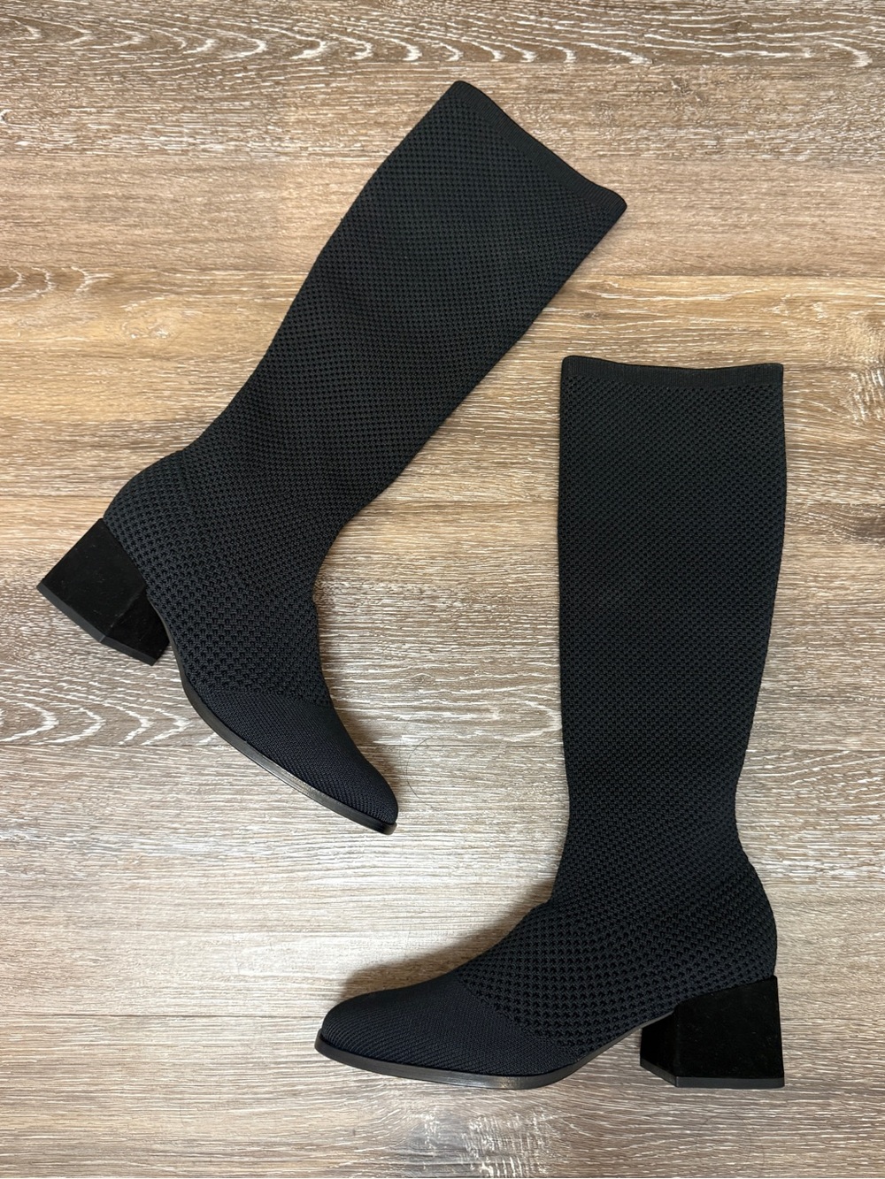 Eileen Fisher Paziz Crepe Recycled Black Stretch Knit Block Heel Boot